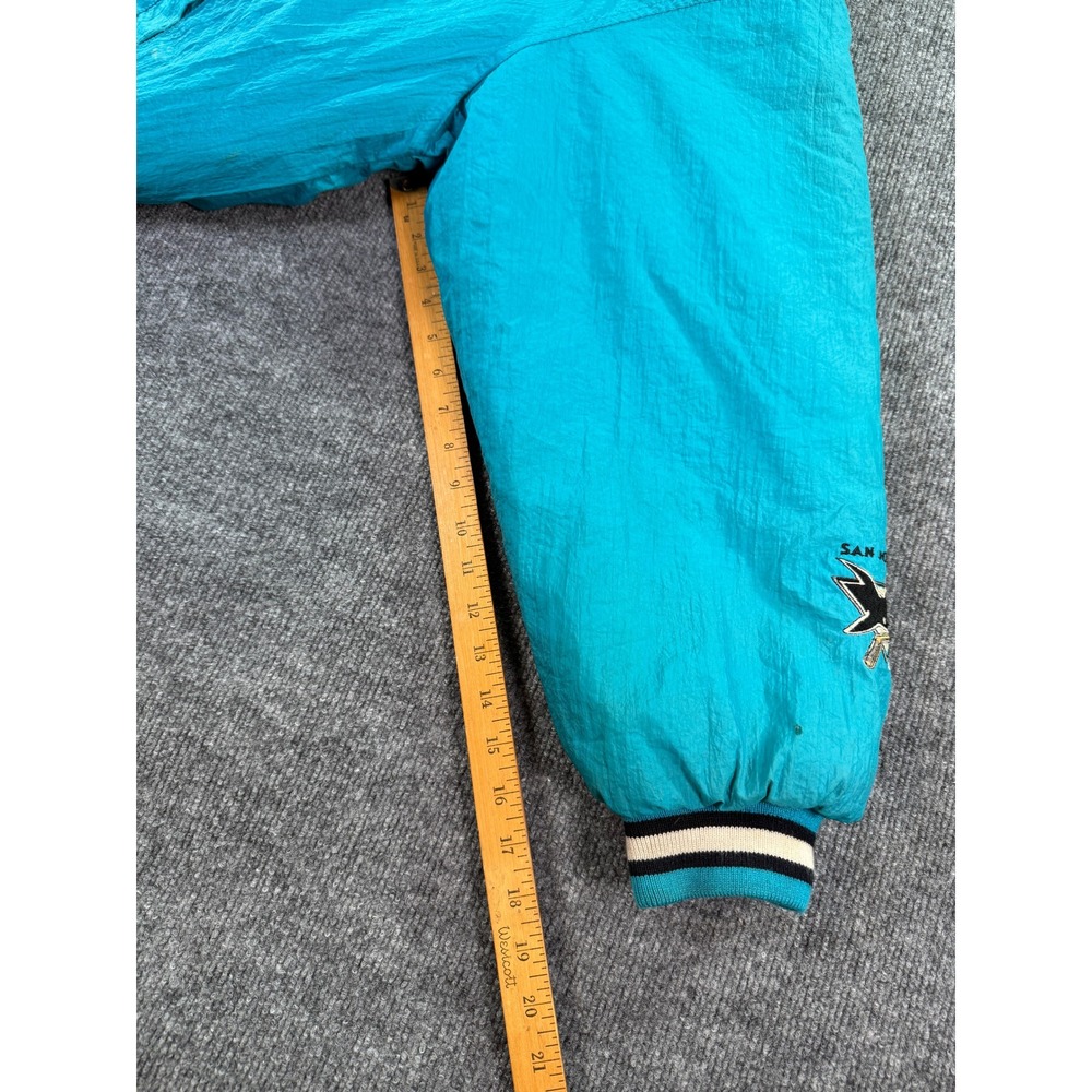 Vintage San Jose Sharks Jacket Mens Medium Teal Competitor 90s NHL Puffer Hooded - Picture 14 of 14